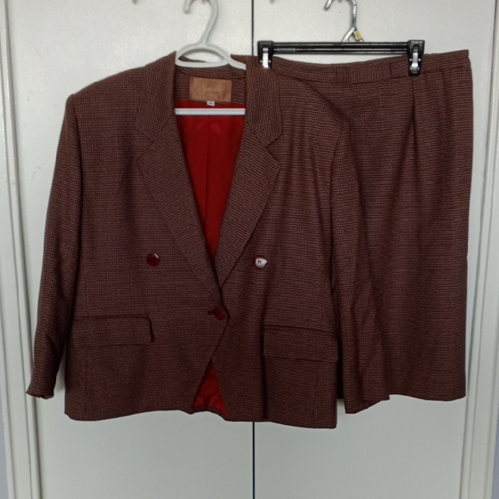 Vintage Pit To Pit 23.Brown Straight Cut Skirt Set for Business